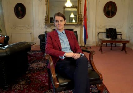 FILE PHOTO: Serbia's Prime Minister Ana Brnabic poses for a portrait after an interview at Serbia's Embassy in London, Britain, February 25, 2018. REUTERS/Will Russell