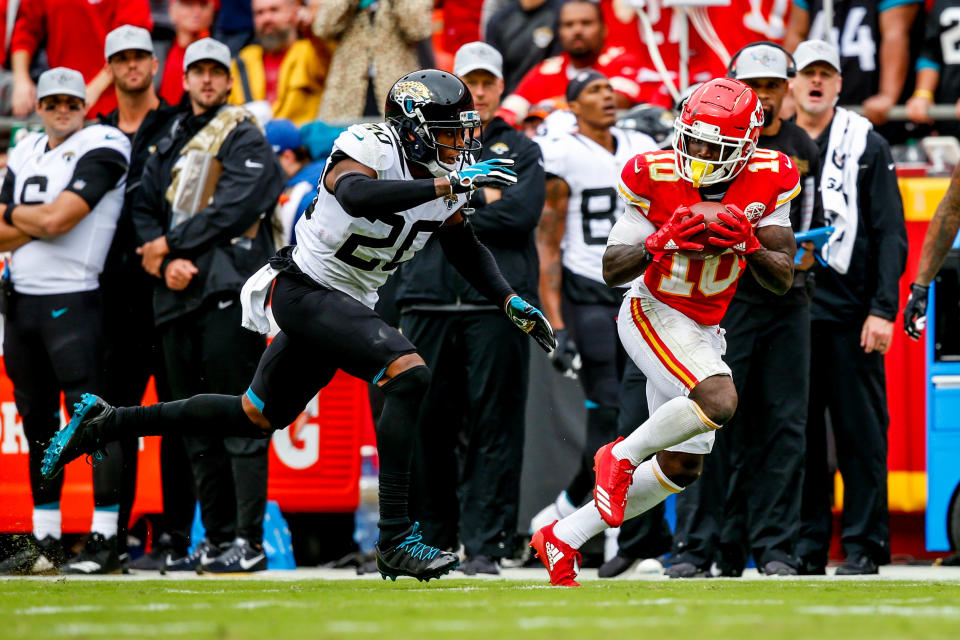 Jalen Ramsey had some nice things to say about Tyreek Hill after Sunday. (Getty Images)