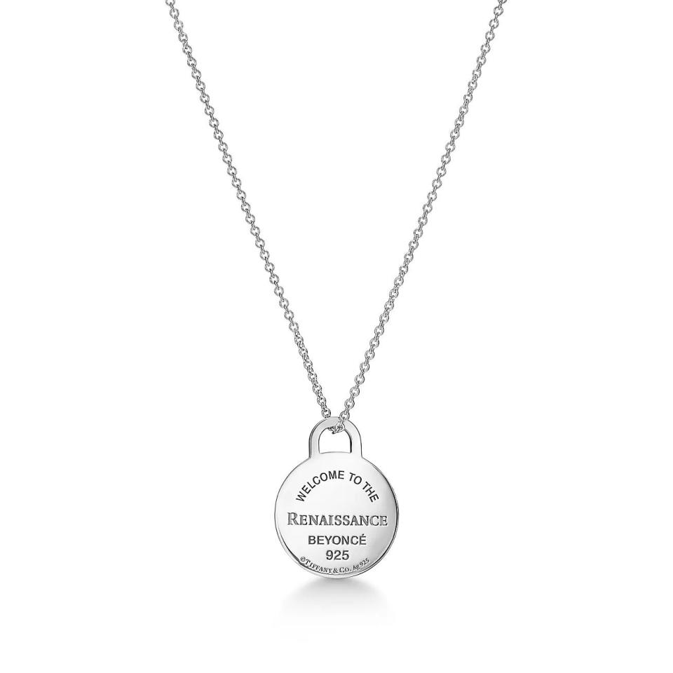 <p><a href="https://www.tiffany.com/jewelry/necklaces-pendants/the-return-to-tiffany-x-beyonce-collection-round-tag-pendant-74114016/" rel="nofollow noopener" target="_blank" data-ylk="slk:Shop Now;elm:context_link;itc:0;sec:content-canvas" class="link ">Shop Now</a></p><p>The Return to Tiffany x Beyoncé Collection Round Tag Pendant</p><p>tiffany.com</p><p>$275.00</p>