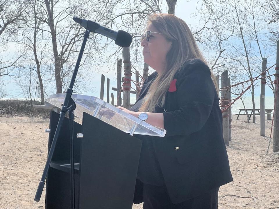 Chief Mary Duckworth of the Caldwell First Nation spoke about the memorandum of understanding Caldwell signed with Parks Canada on Monday, March 25, 2024 exploring the possibility of shared governance of the proposed Ojibway National Urban Park.