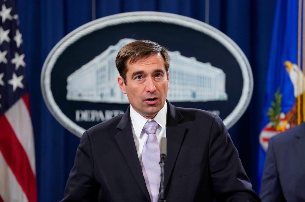 Assistant Attorney General for National Security John C. Demers, speaks during a news conference to announce a criminal law enforcement action involving China, at the Department of Justice in Washington, Thursday, Nov. 1, 2018. 