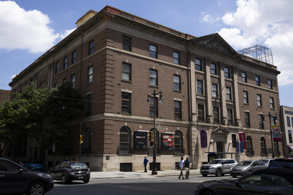 This photo shows the Student Center for the University of the Arts at 401 South Broad Street in Philadelphia on Monday, June 3, 2024. The nearly 150-year-old school says it plans to close its doors Friday, June 7. The abrupt decision shocked and angered students, parents and faculty alike and has raised questions about governance at the venerable city institution. (Monica Herndon/The Philadelphia Inquirer via AP)