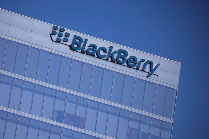 FILE PHOTO: The Blackberry logo is shown on a office tower in Irvine, California