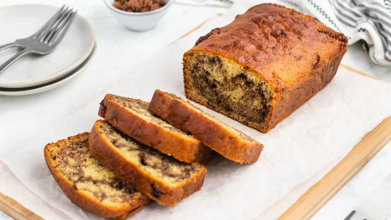 Sweet bread loaf with slices