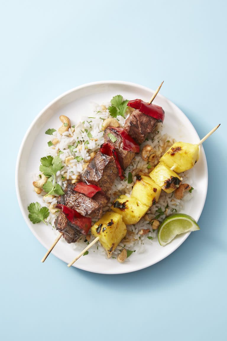 Beef Pineapple Kebabs With Cashew Rice