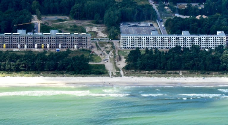 An aerial view of the recently created luxury apartments in the concrete skeleton of the former Nazi-built Colossus of Prora on the island of Ruegen