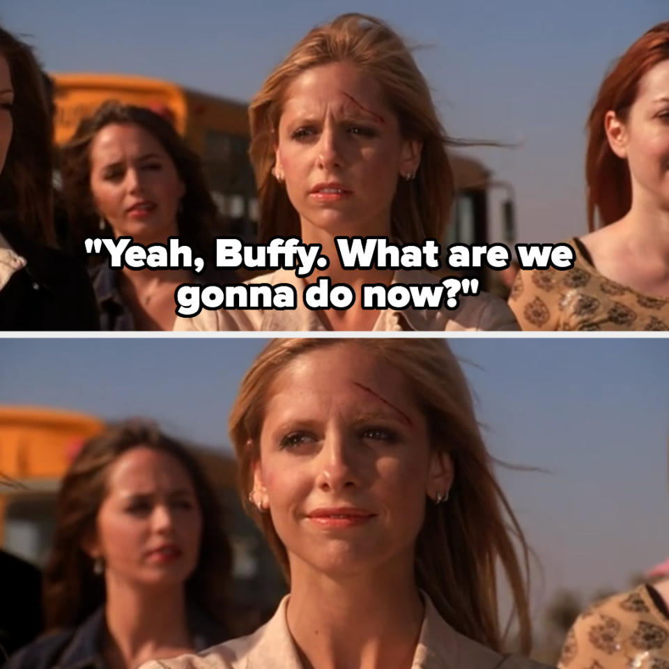 Dawn asks Buffy what they'll do now and Buffy smiles