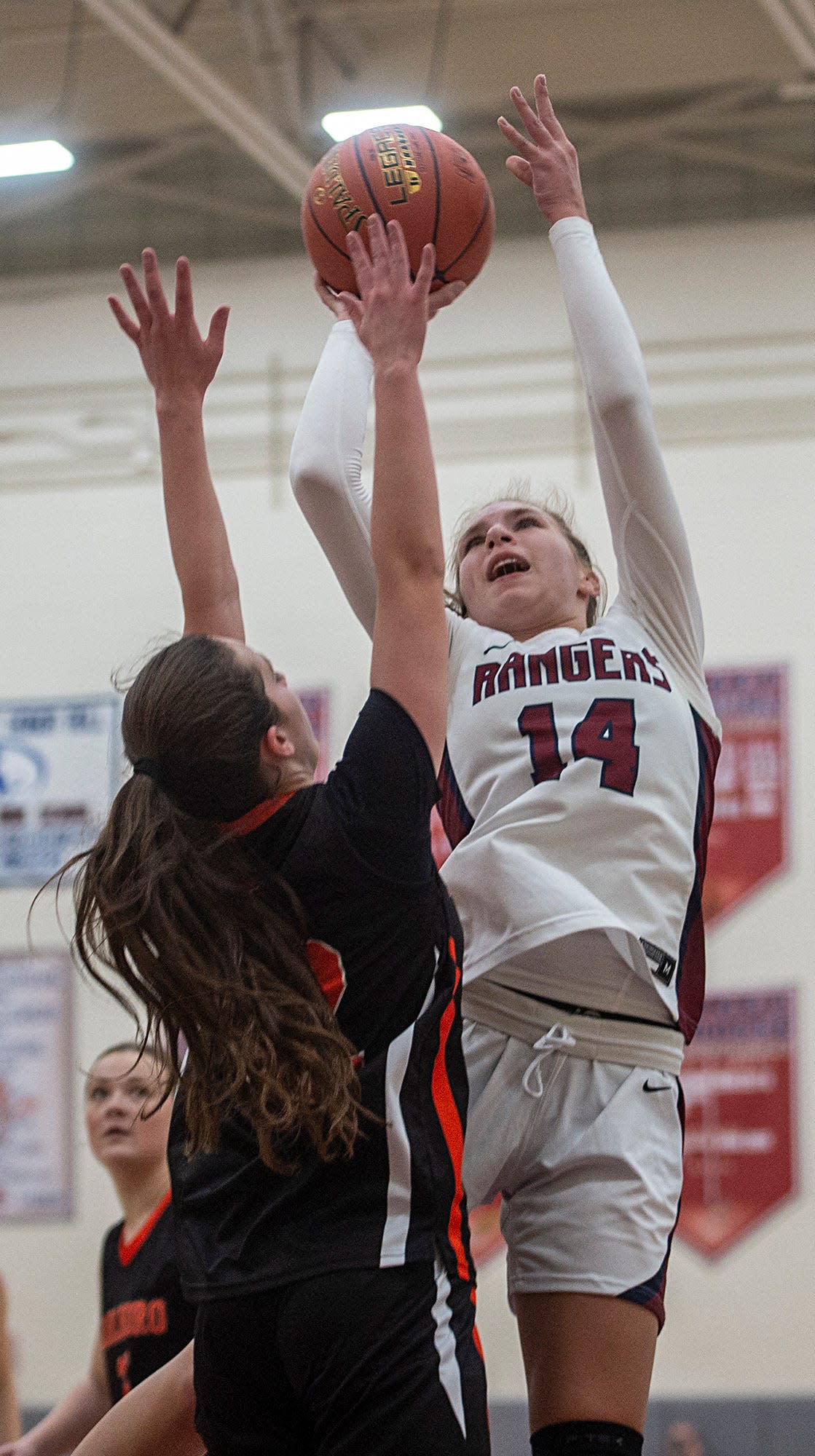 Westborough High School senior captain Annabelle Semeter with a shot against Marlborough, Jan. 12, 2024.