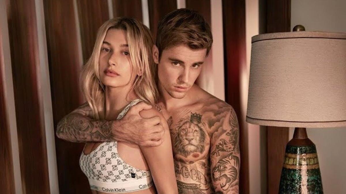 Hailey Bieber Posed in Her Underwear and a Huge Saint Laurent Bag