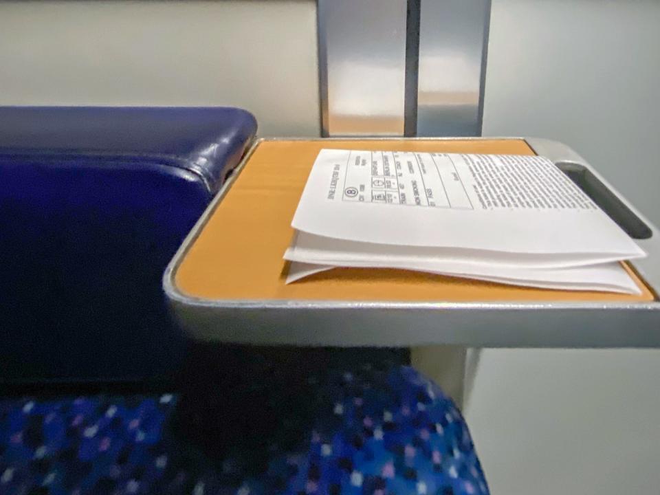 A side table in a couchette accomodation.