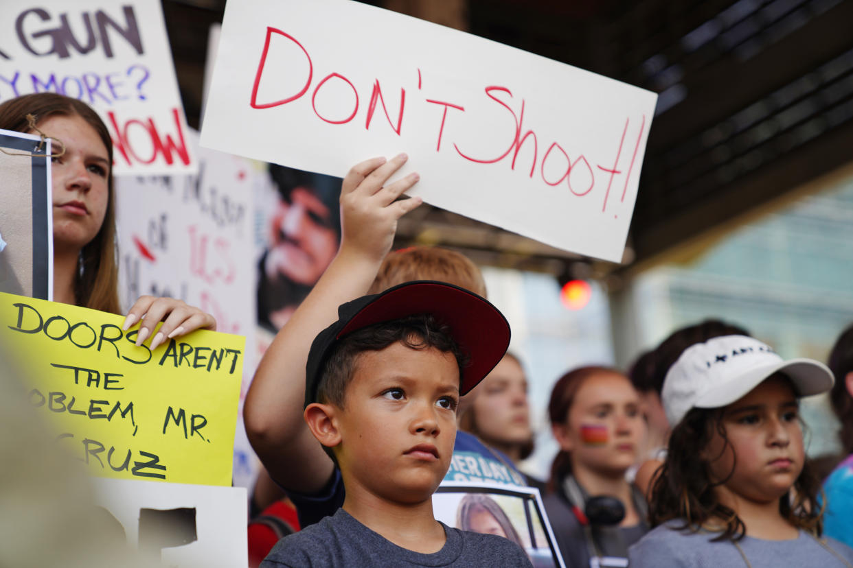 Young protesters outside the annual NRA meeting in Houston.  (Allison Dinner for NBC News)