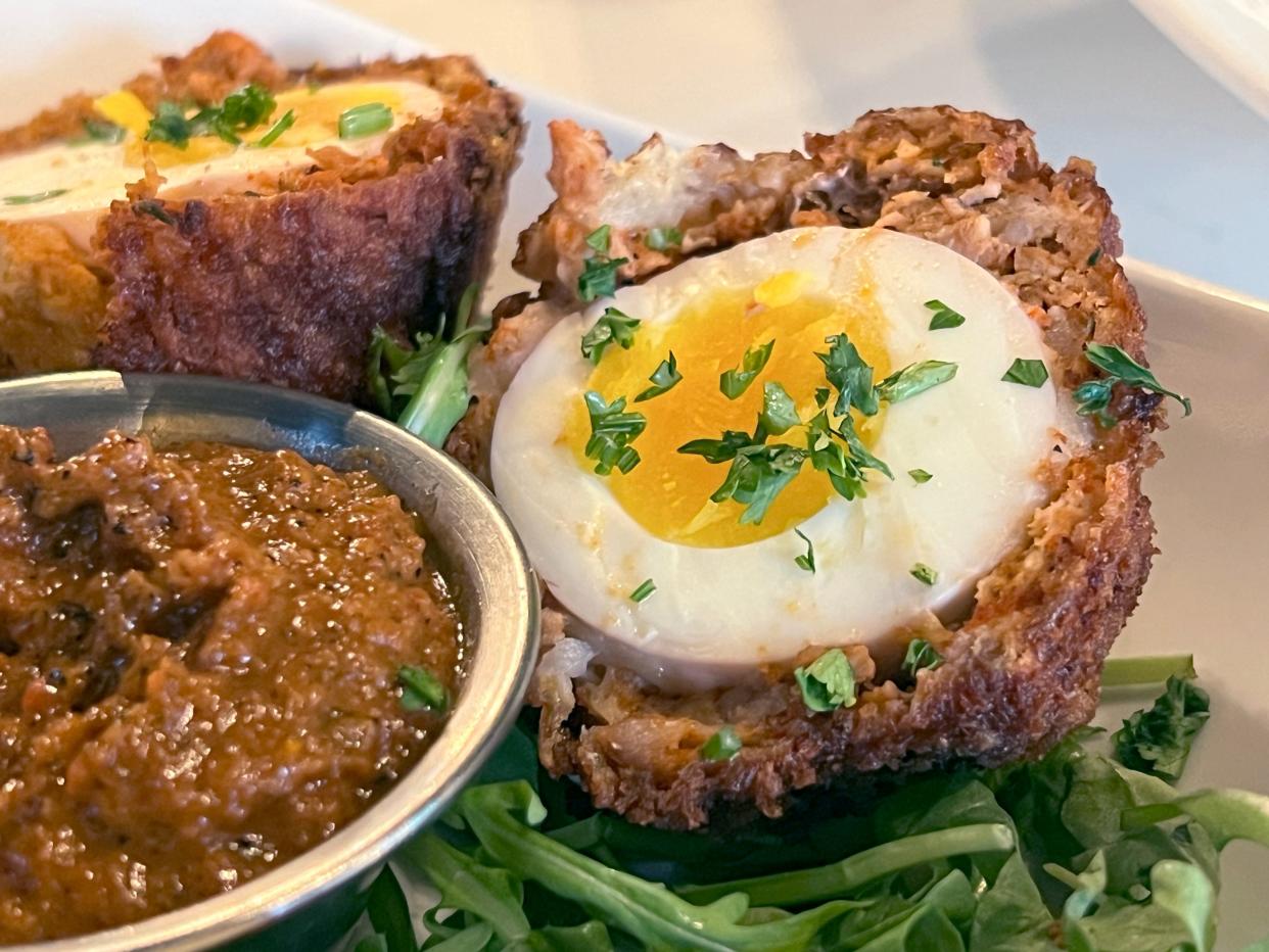 The pickled Scotch eggs appetizer at the Revival Room on Friday, Nov. 10, 2023, in Hudson, Ohio. [Phil Masturzo/ Beacon Journal]