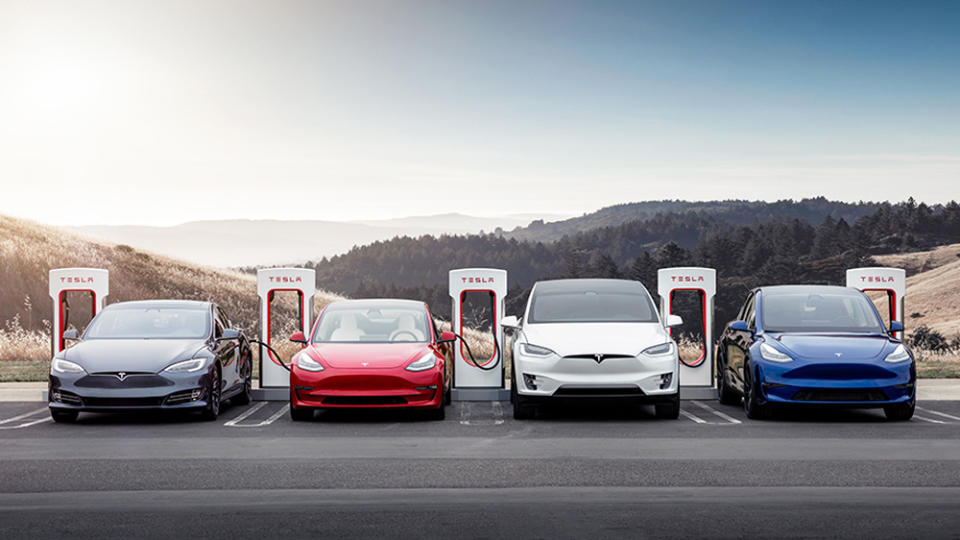 Examples of the ubiquitous Tesla plugging into the EV power grid - Credit: Photo: Courtesy of Tesla.