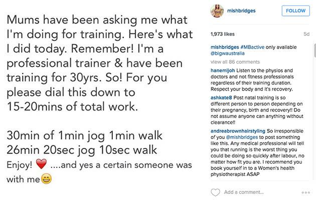 Michelle Bridges' controversial workout tips. Photo: Instagram