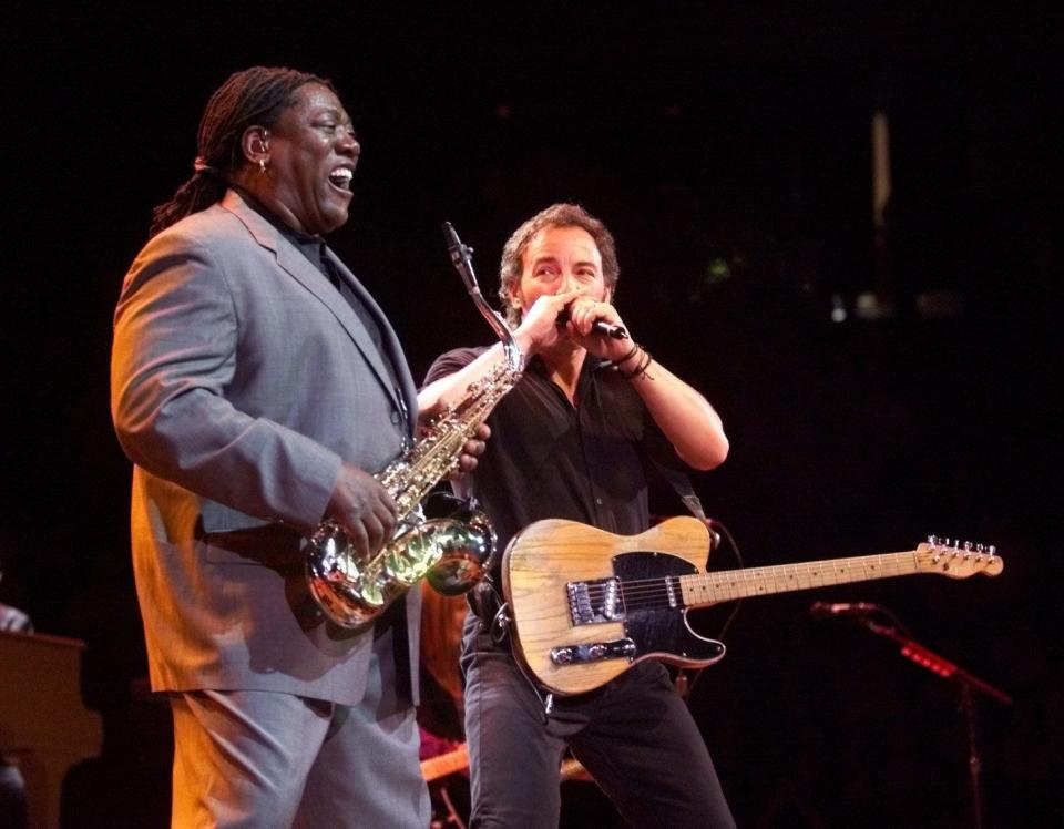 Bruce Springsteen and Clarence Clemons, shown performing on July 15, 1999, at Continental Airlines Arena in East Rutherford.