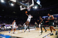 Kansas State guard Cam Carter (5) attempts a layup in the second half of a Sweet 16 college basketball game against Michigan State in the East Regional of the NCAA tournament at Madison Square Garden, Thursday, March 23, 2023, in New York. (AP Photo/Frank Franklin II)