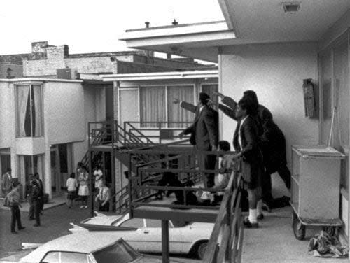 The next day, an assassin's bullet struck King as he once again stood on the balcony. In June, James Early Ray was arrested in London and charged with King's murder. (File photo/AP/Time Inc.)