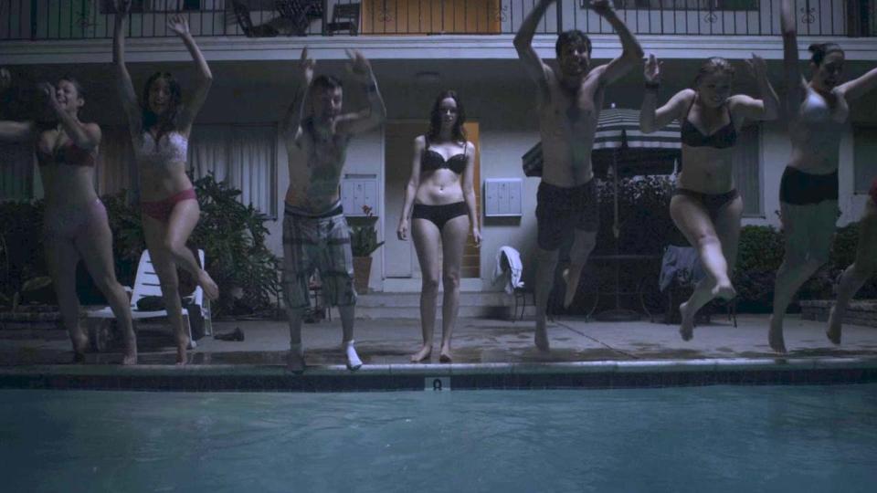 Alex Essoe doesn't want to jump in the pool (credit: Dark Sky Films)