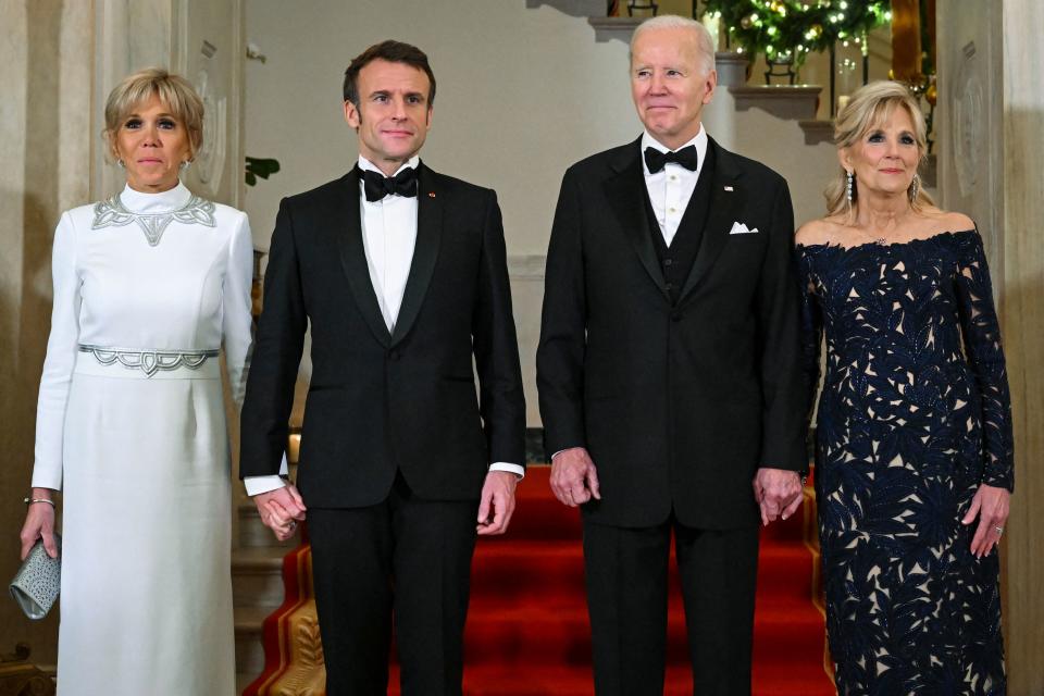 Joe Biden, Jill Biden en la bienvenida del presidente francés Emmanuel Macron y su esposa Brigitte Macron. (Photo by SAUL LOEB / AFP) (Photo by SAUL LOEB/AFP via Getty Images)