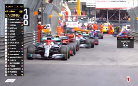 Lewis Hamilton leads the field under the safety car - Credit: Sky Sports F1