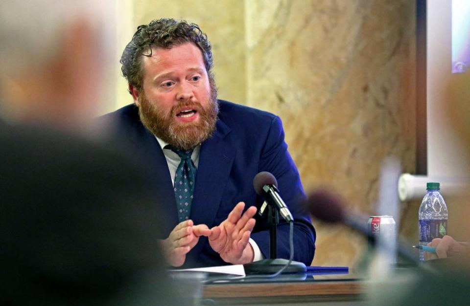 Drew Snyder, executive director of the Mississippi Division of Medicaid, gives an agency update to members of the House Medicaid Committee at the state Capitol, Jan. 23, 2019, in Jackson.