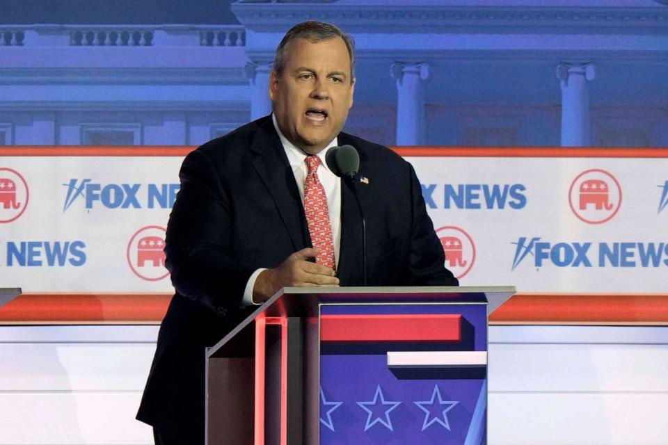 PHOTO: Former New Jersey Gov. Chris Christie speaks during a Republican presidential primary debate on Aug. 23, 2023, in Milwaukee, Wisconsin. (Morry Gash/AP)