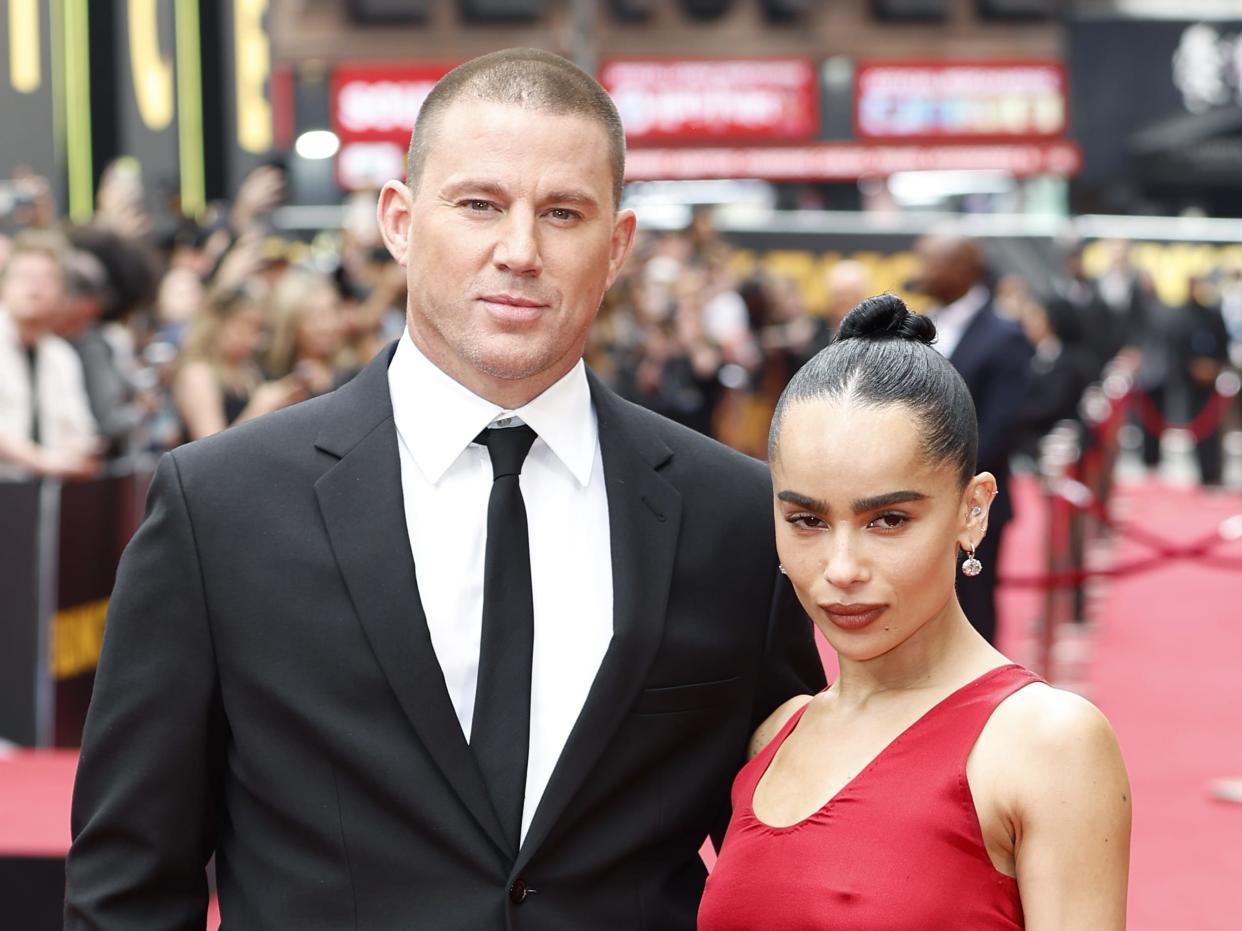 LONDON, ENGLAND - AUGUST 19: Channing Tatum and director, writer and producer Zoë Kravitz attend the European premiere of 