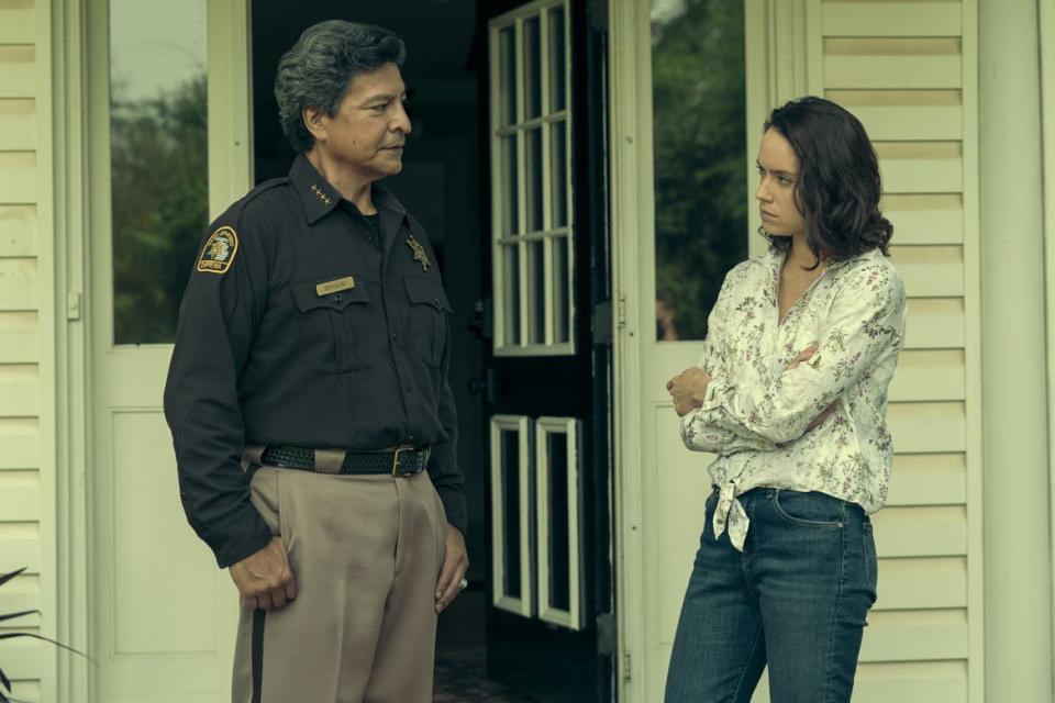 Gil Birmingham and Daisy Ridley in The Marsh King’s Daughter.