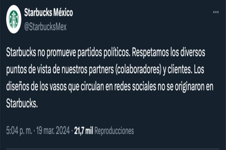 Falso que Starbucks tenga una campaña a favor de Xóchitl Gálvez