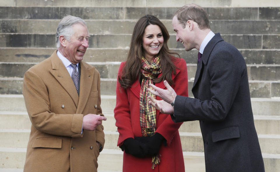 Prince Charles laughs with Kate Middleton and Prime William