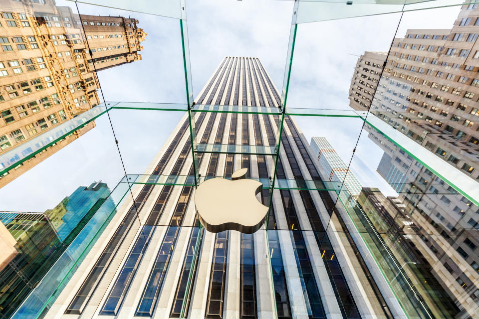 New York City, NY, USA - October 14, 2015: Apple store. Apple won numerous architectural awards for store design, particularly for this store on 5th Ave in Midtown, Manhattan, whose glass cube was designed by Bohlin Cywinski Jackson