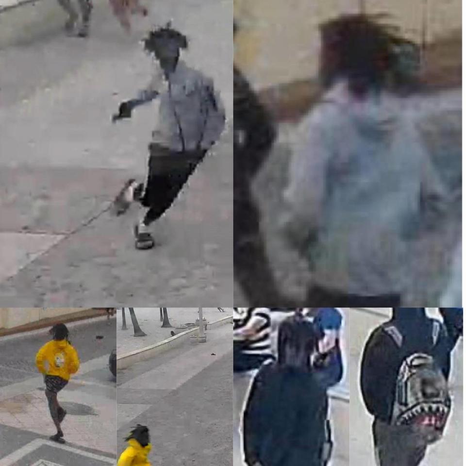 Police say these three individuals captured on security footage are believed to be involved in the shooting that injured nine people in Hollywood Beach on May 29, 2023. Hollywood Police Department