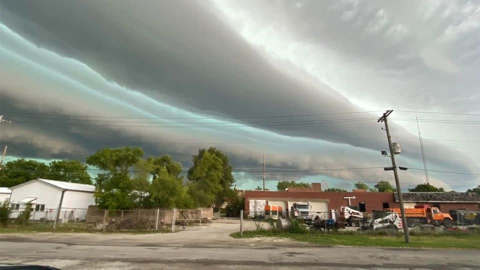 The storm in Mattoon, Illinois, around 1 p.m. Central Time. Rebecca Schmitt, who took the photo, said described the clouds as "awesome looking." - Courtesy Rebecca Schmitt