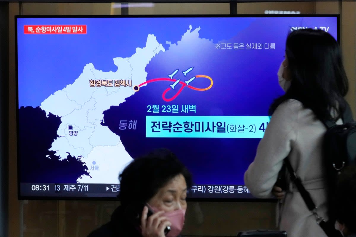 The North Korea missile drew oval and figure-eight patterns above the sea on Thursday (AP)