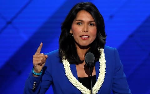 Representative Gabbard delivers a nomination speech for Sanders on the second day at the Democratic National Convention in Philadelphia - Credit: Reuters