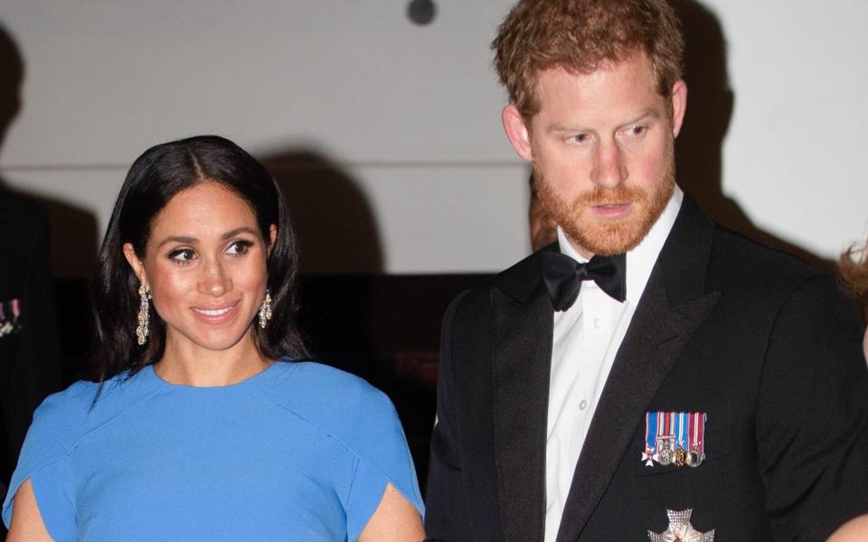 The Duchess of Sussex wearing the now controversial earrings - Wireimage