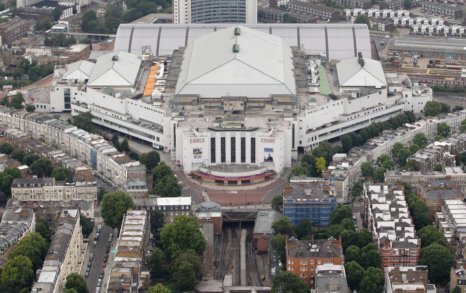 LONDON, ENGLAND - JULY 26: Aerial view of Earls Court which will host Volleyball events during the London 2012 Olympic Games on July 26, 2011 in London, England. (Photo by Tom Shaw/Getty Images)