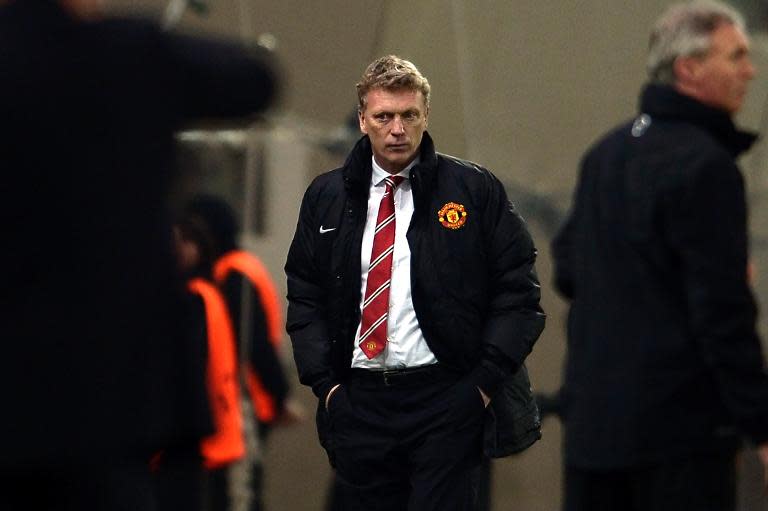 Manchester United manager David Moyes pictured during their UEFA Champions League round of 16 first-leg match against Olympiakos, at Karaiskaki Stadium in Piraeus near Athens, on February 25, 2014