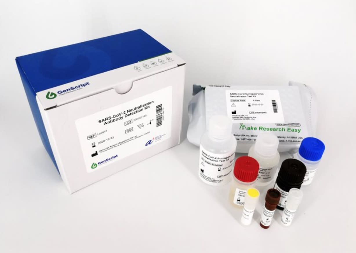 The surrogate virus neutralisation test kit for COVID-19 developed in Singapore. (PHOTO: GenScript)