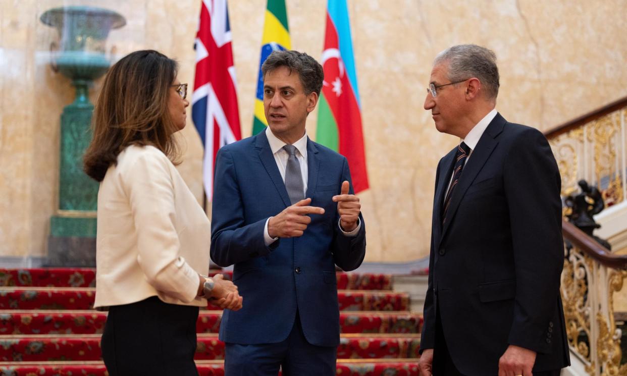 <span>Ed Miliband with Cop29’s president, Mukhtar Babayev, and Cop30 representative and Brazil's national secretary for climate change, Ana Toni.</span><span>Photograph: Handout</span>