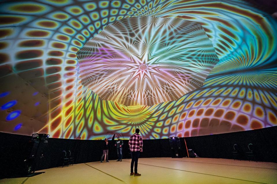 An immersive experience dome has been set up at Yukon University for school groups.  (Mike Thomas - image credit)