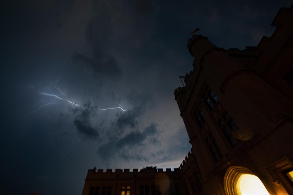 Lightning flashes across the sky over the College of Wooster Wednesday night.