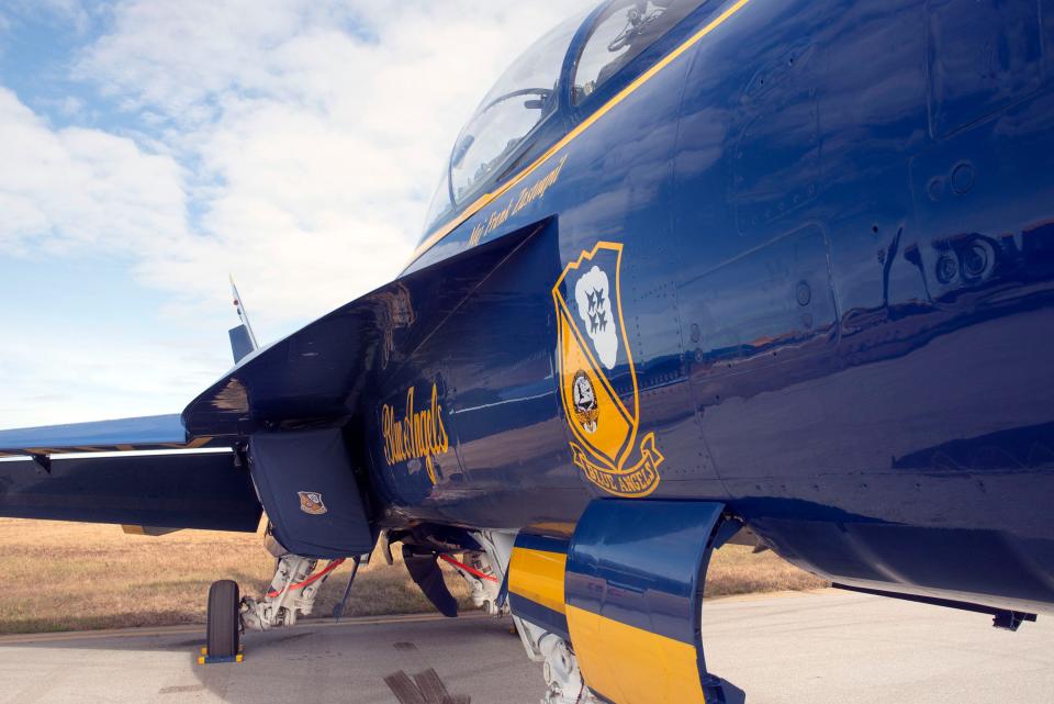 The Blue Angels jets are polished and placed into position on the tarmac at NAS Pensacola on Thursday ahead of the team's Homecoming Air Show.