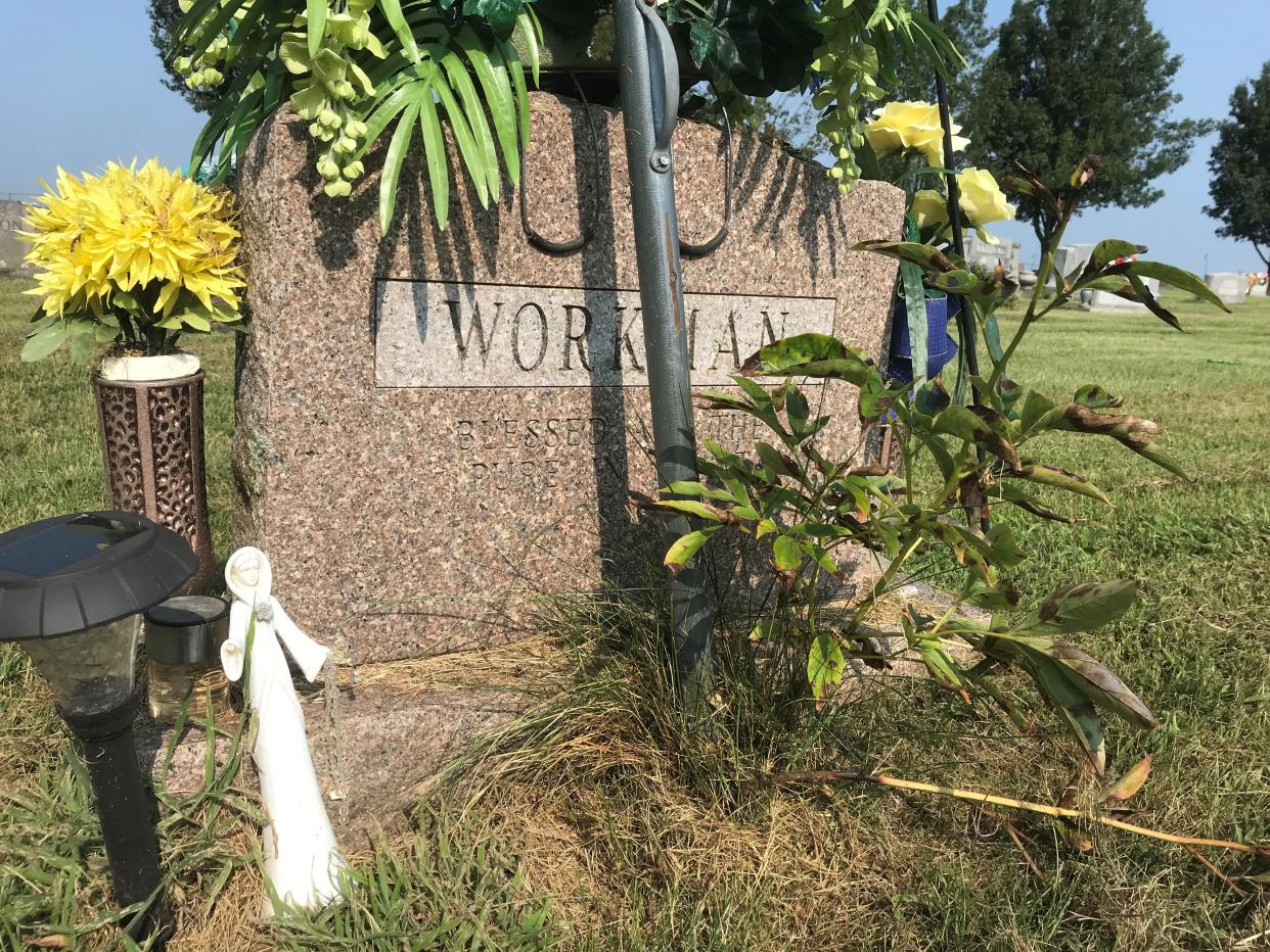 Kelle Ann Workman is buried at Dogwood Cemetery in Douglas County. She apparently was abducted while mowing grass at the cemetery on June 30, 1989.