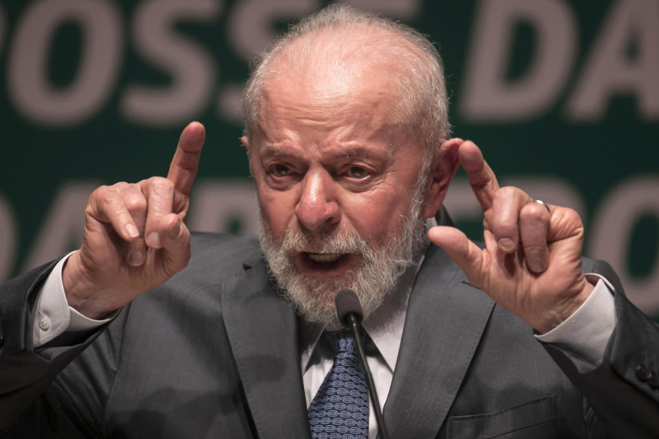 Brazil's President Luiz Inacio Lula da Silva speaks during the inauguration ceremony for the new president of the state-run oil company Petrobras, in Rio de Janeiro, Brazil, Wednesday, June 19, 2024. (AP Photo/Bruna Prado)