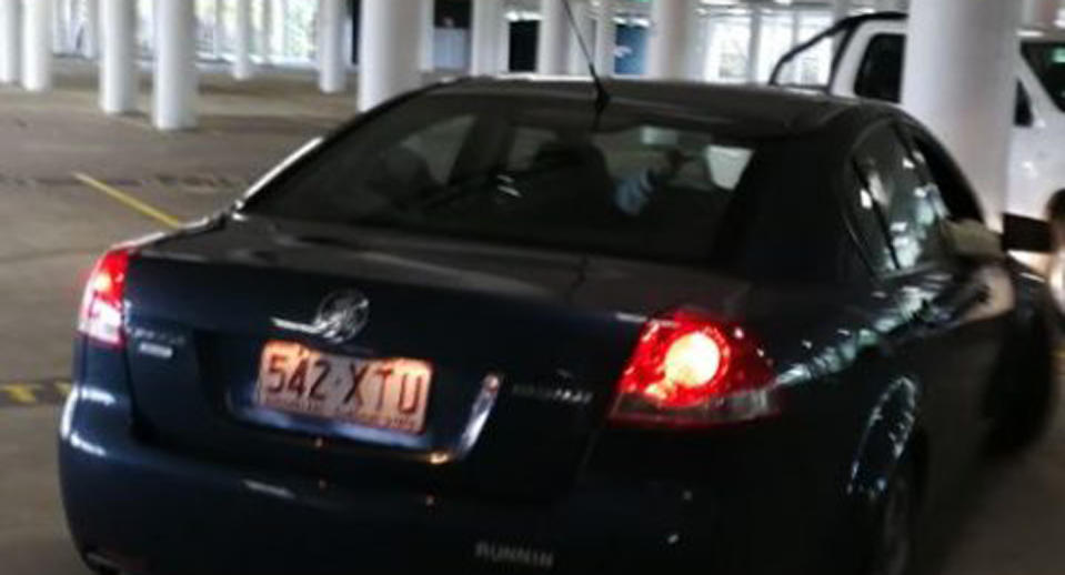 Authorities said the trio left the carpark in a blue sedan bearing the stolen registration plates 542-XTU. Source: Queensland Police.