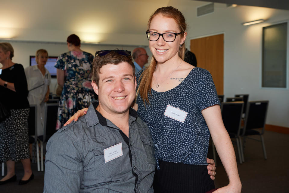 Pictured is Mark and his girlfriend Cayley at an Injury Matters event for World Day of Remembrance for Road Traffic Victims, a group Mark says helped his mother come to terms with the accident