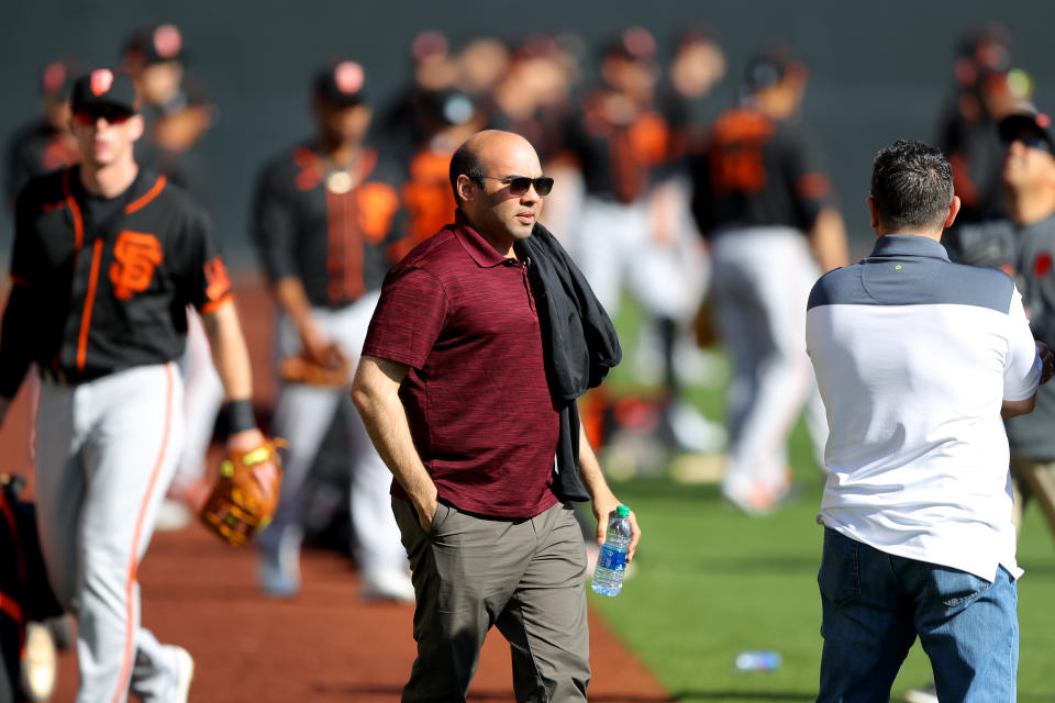 What should Giants president Farhan Zaidi do to build on the team's surprising 20-20 season? (Photo by Alex Trautwig/MLB Photos via Getty Images)