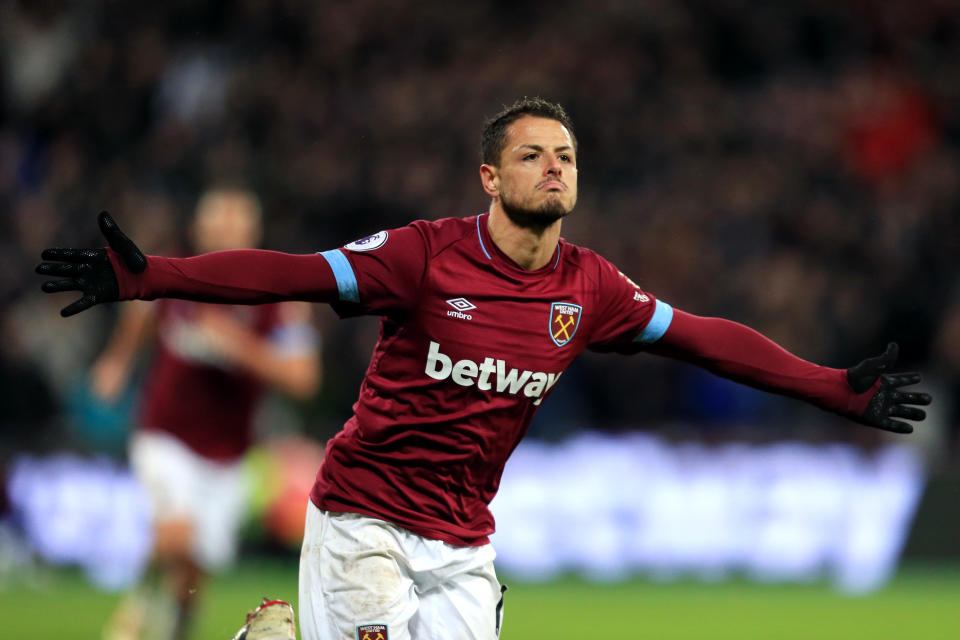 Chicharito celebrates his goal which put the Hammers ahead