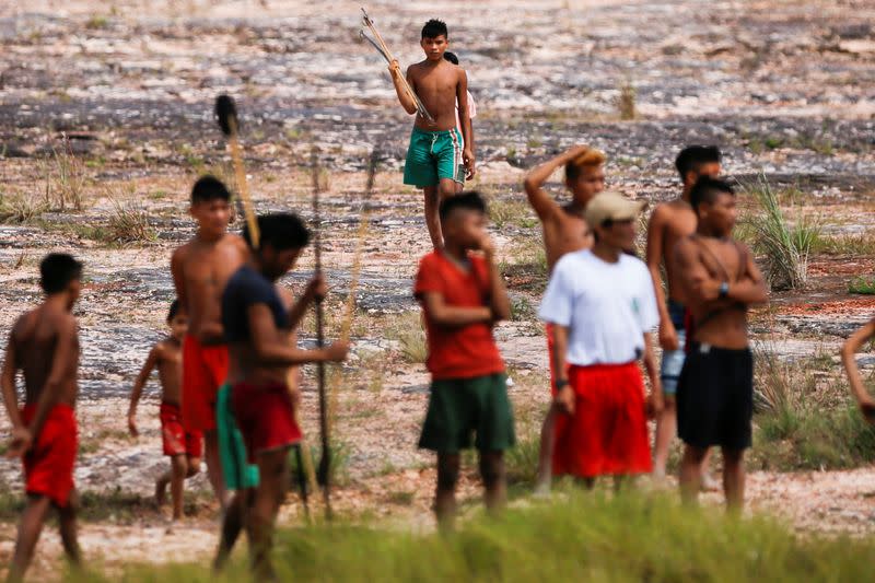 Indigenous prople from Yanomami ethnic group are seen at the 4th Surucucu Special Frontier Platoon of the Brazilian army in the municipality of Alto Alegre